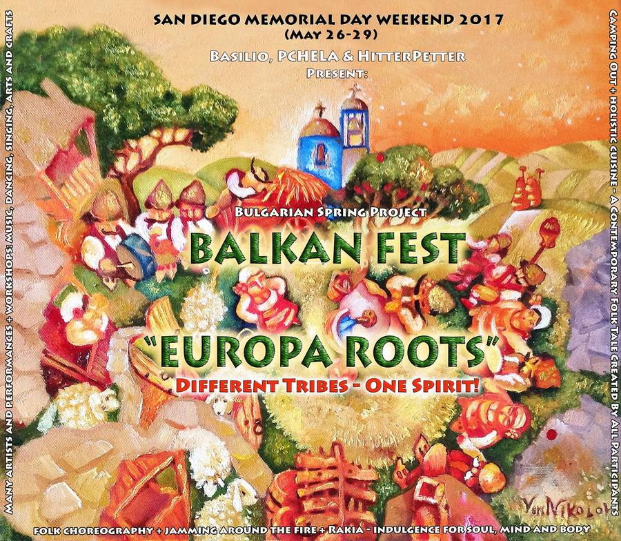 Balkan Fest Europa Roots 2017 poster, a painted Bulgarian village scene